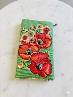 Mary Frances Poppy Field Beaded Crossbody Phone Bag New